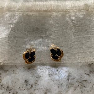 Sapphire leaf earrings, gold plated over silver